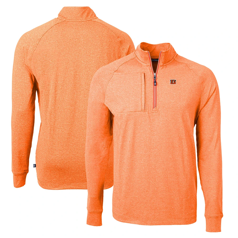 Men's Cutter & Buck Heather Cincinnati Bengals Adapt Eco Knit Quarter-Zip Pullover Top