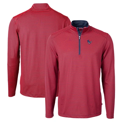 Men's Cutter & Buck Red/Navy Houston Texans Virtue Eco Pique Micro Stripe Recycled Quarter-Zip Pullover Top