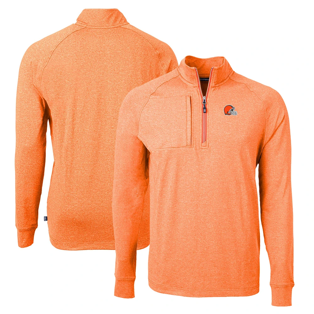 Men's Cutter & Buck Heather Cleveland Browns Adapt Eco Knit Quarter-Zip Pullover Top