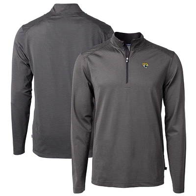 Men's Cutter & Buck /Gray Jacksonville Jaguars Virtue Eco Pique Micro Stripe Recycled Quarter-Zip Pullover Top
