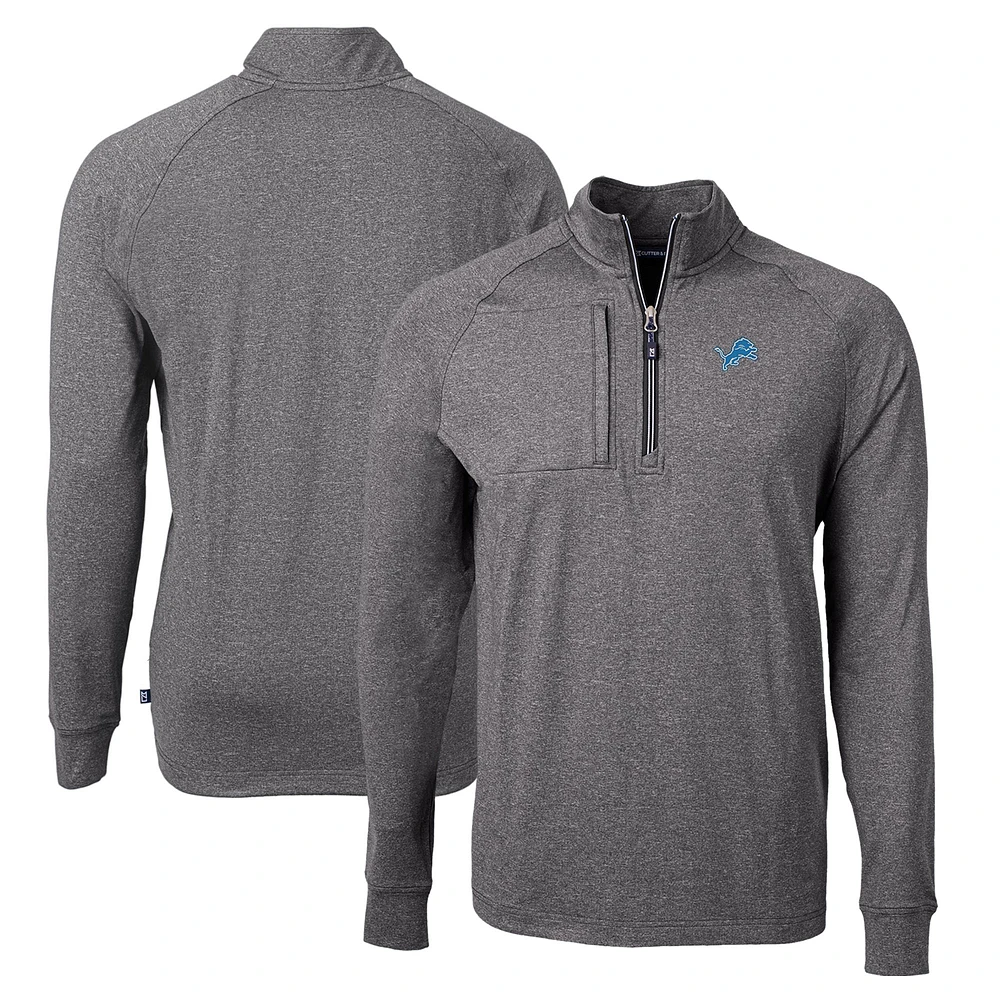 Men's Cutter & Buck Heather Detroit Lions Adapt Eco Knit Quarter-Zip Pullover Top