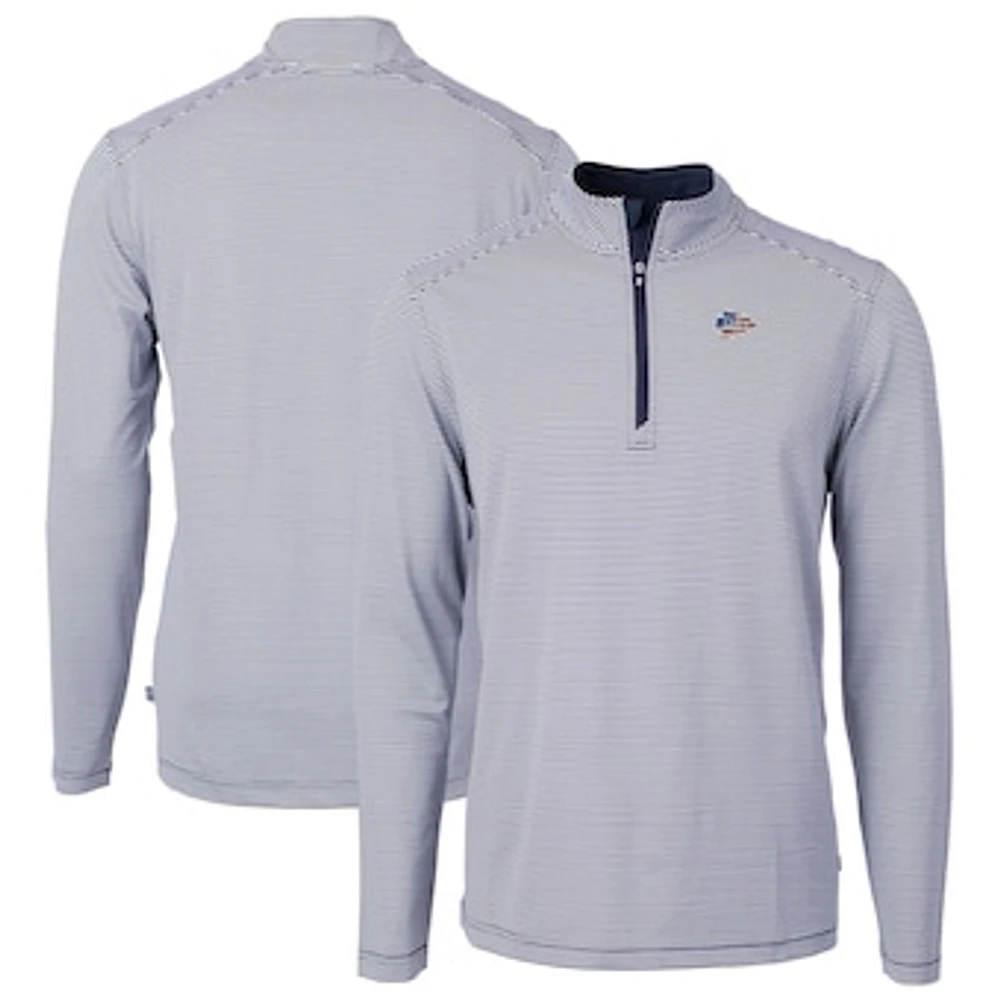 Men's Cutter & Buck Navy/ Kansas City Chiefs Virtue Eco Pique Micro Stripe Recycled Quarter-Zip Pullover Top