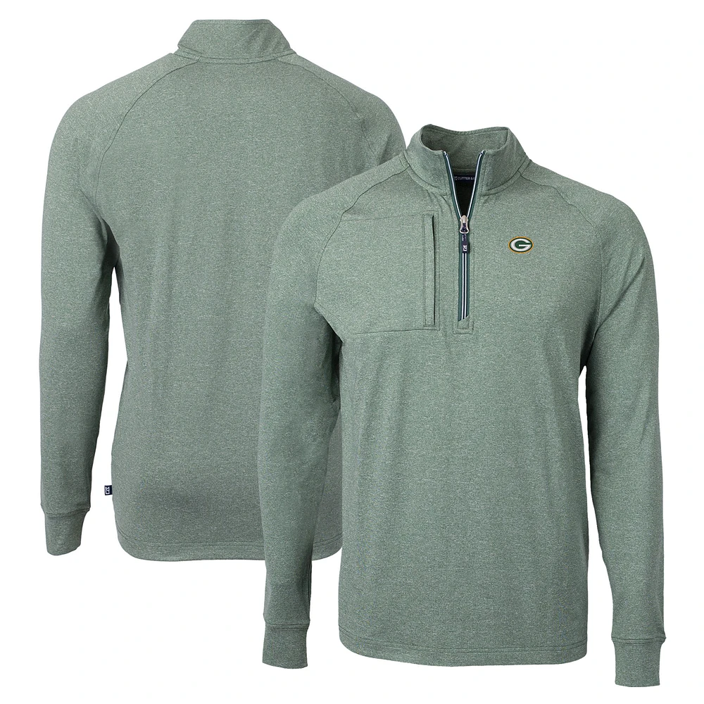 Men's Cutter & Buck Heather Green Bay Packers Adapt Eco Knit Quarter-Zip Pullover Top
