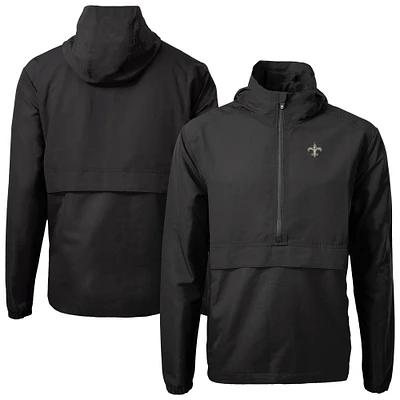Men's Cutter & Buck Black New Orleans Saints Charter Eco Recycled Anorak Half-Zip Jacket