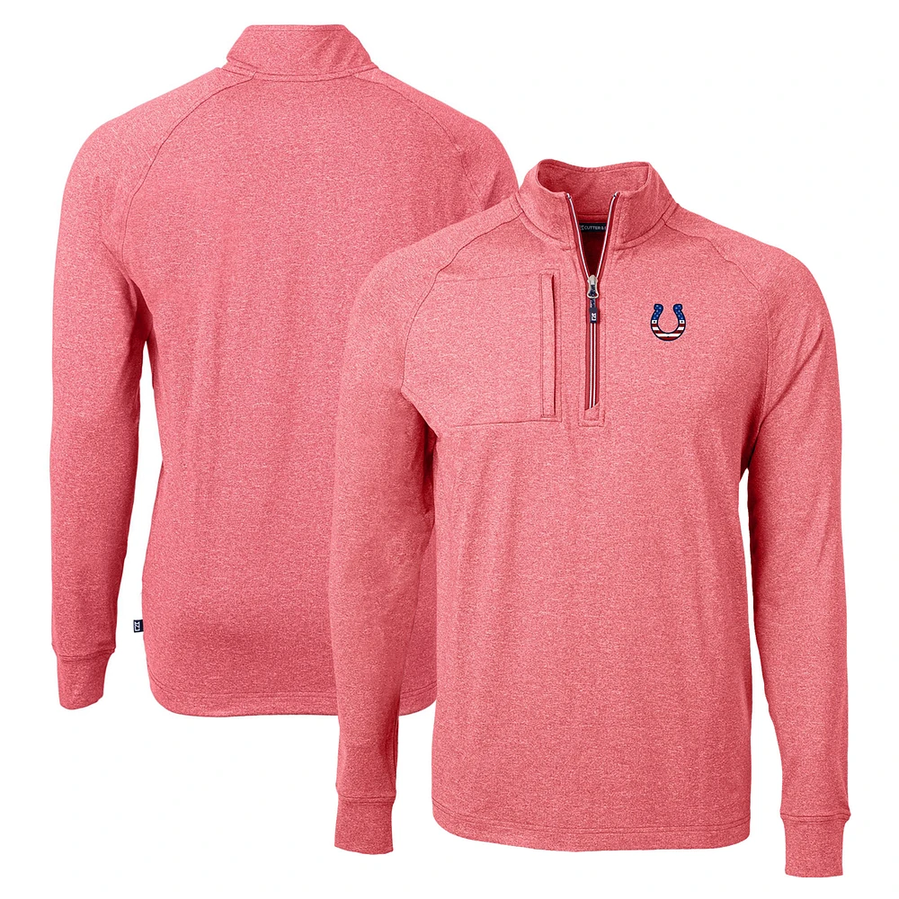 Men's Cutter & Buck Heather Red Indianapolis Colts Adapt Eco Knit Quarter-Zip Pullover Top