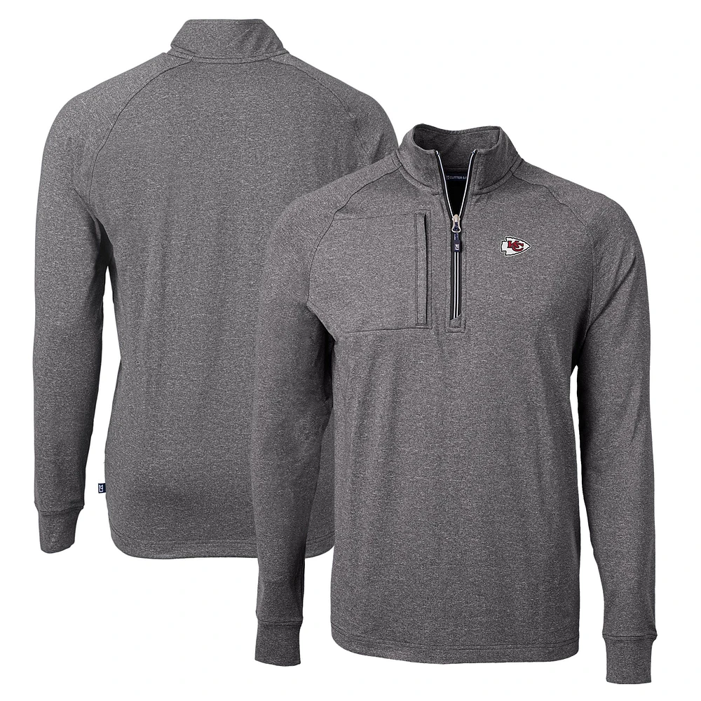 Men's Cutter & Buck Heather Kansas City Chiefs Adapt Eco Knit Quarter-Zip Pullover Top