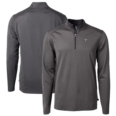 Men's Cutter & Buck /Gray New Orleans Saints Virtue Eco Pique Micro Stripe Recycled Quarter-Zip Pullover Top