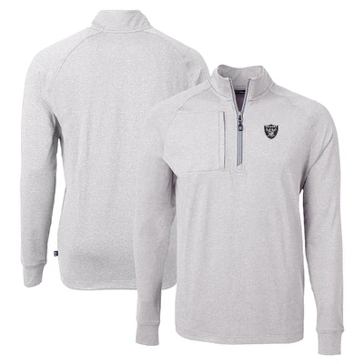 Men's Cutter & Buck Heather Gray Las Vegas Raiders Adapt Eco Knit Quarter-Zip Pullover Top