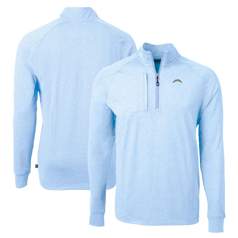 Men's Cutter & Buck Heather Powder Blue Los Angeles Chargers Adapt Eco Knit Quarter-Zip Pullover Top