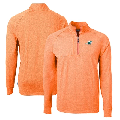 Men's Cutter & Buck Heather Orange Miami Dolphins Adapt Eco Knit Quarter-Zip Pullover Top