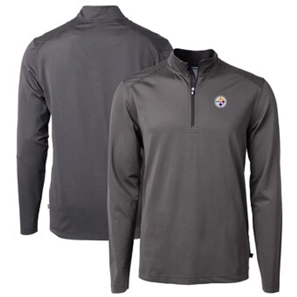 Men's Cutter & Buck /Gray Pittsburgh Steelers Virtue Eco Pique Micro Stripe Recycled Quarter-Zip Pullover Top