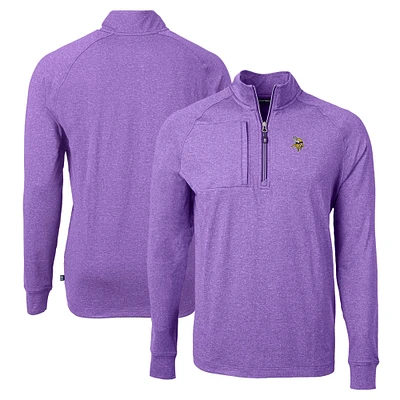 Men's Cutter & Buck Heather Minnesota Vikings Adapt Eco Knit Quarter-Zip Pullover Top