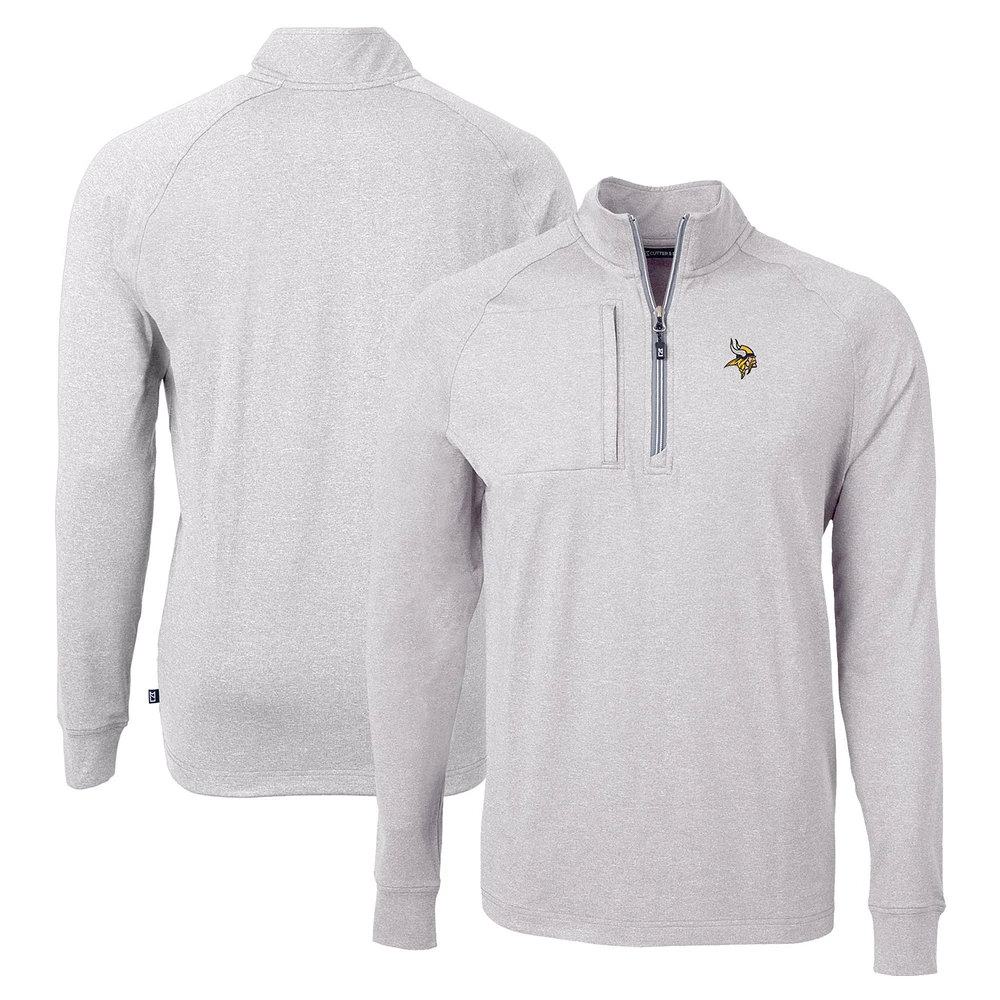 Men's Cutter & Buck Heather Minnesota Vikings Adapt Eco Knit Quarter-Zip Pullover Top