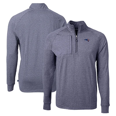 Men's Cutter & Buck Heather Navy New England Patriots Adapt Eco Knit Quarter-Zip Pullover Top