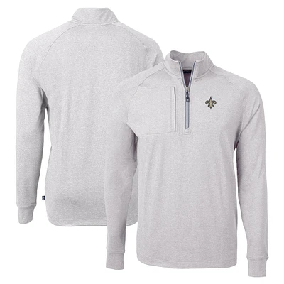Men's Cutter & Buck Heather Gray New Orleans Saints Adapt Eco Knit Quarter-Zip Pullover Top