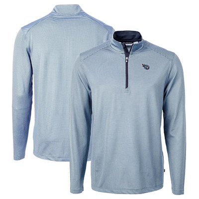 Men's Cutter & Buck Light Blue/Navy Tennessee Titans Virtue Eco Pique Micro Stripe Recycled Quarter-Zip Pullover Top