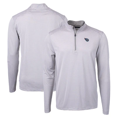 Men's Cutter & Buck Gray/White Tennessee Titans Virtue Eco Pique Micro Stripe Recycled Quarter-Zip Pullover Top