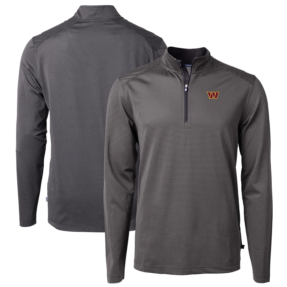 Men's Cutter & Buck /Gray Washington Commanders Virtue Eco Pique Micro Stripe Recycled Quarter-Zip Pullover Top