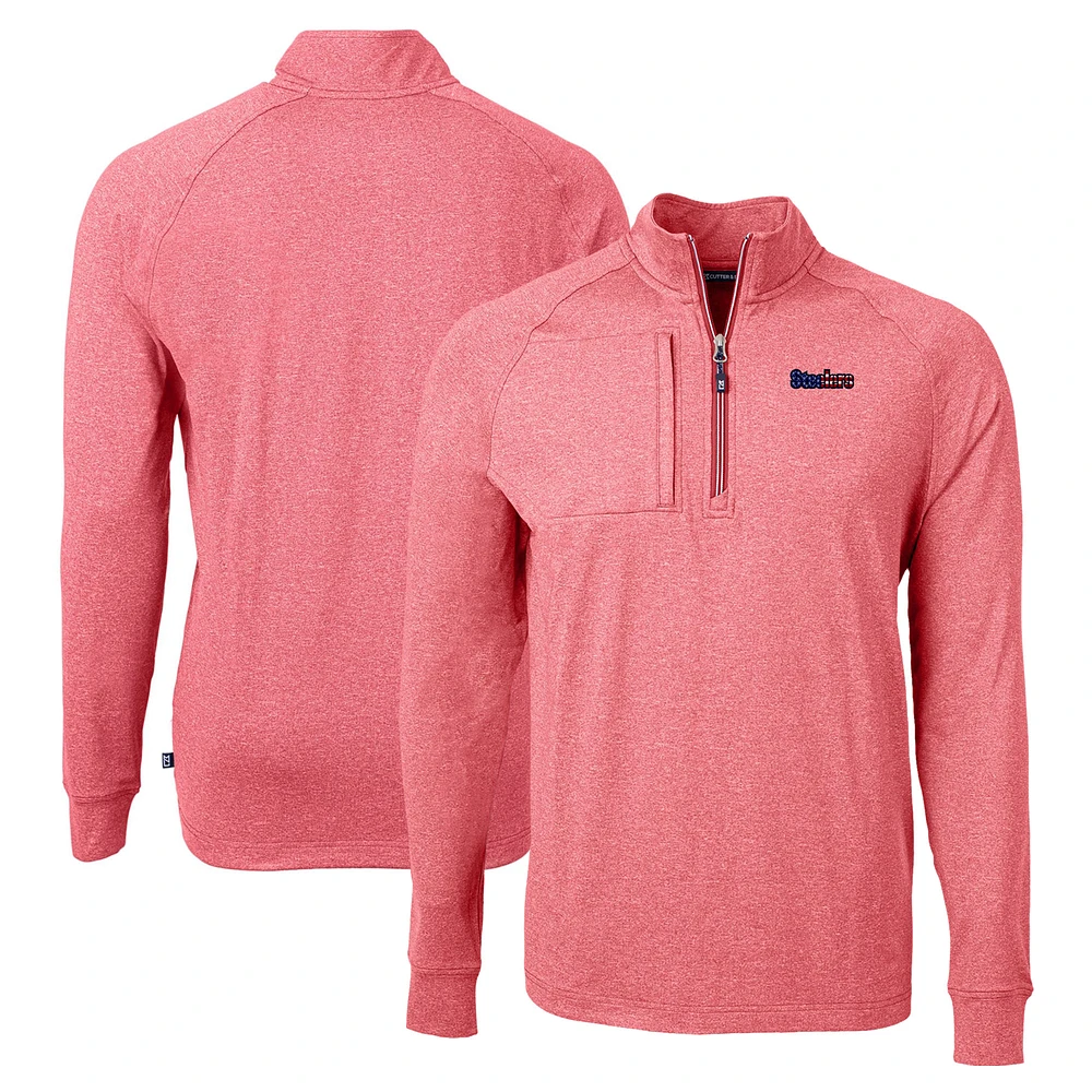 Men's Cutter & Buck Heather Red Pittsburgh Steelers Adapt Eco Knit Quarter-Zip Pullover Top
