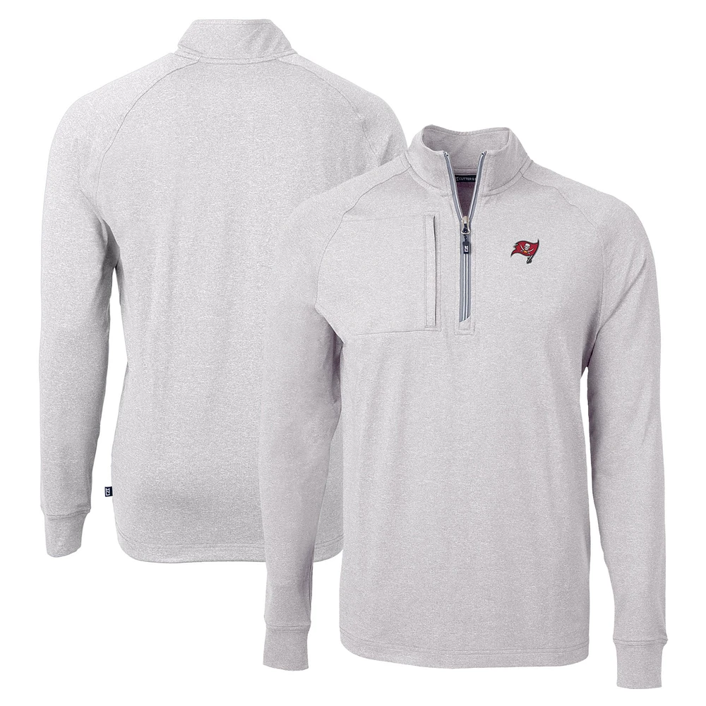 Men's Cutter & Buck Heather Gray Tampa Bay Buccaneers Adapt Eco Knit Quarter-Zip Pullover Top
