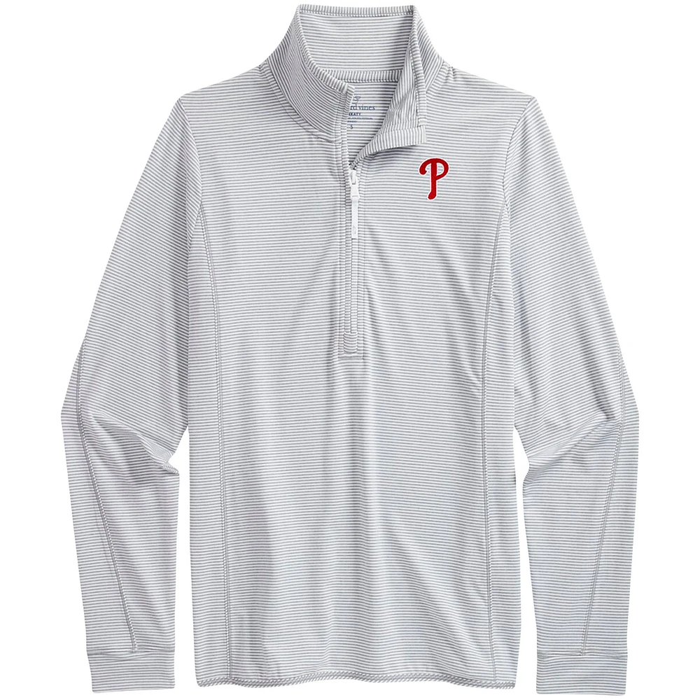 Women's Vineyard Vines Heather Gray/White Philadelphia Phillies Microstripe Sankaty Half-Zip Top