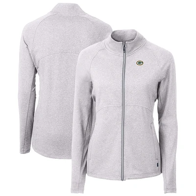 Women's Cutter & Buck Heather Gray Green Bay Packers Adapt Eco Knit Recycled Full-Zip Jacket