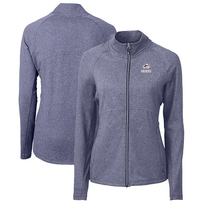 Women's Cutter & Buck Heather Navy Green Bay Packers Adapt Eco Knit Recycled Full-Zip Jacket