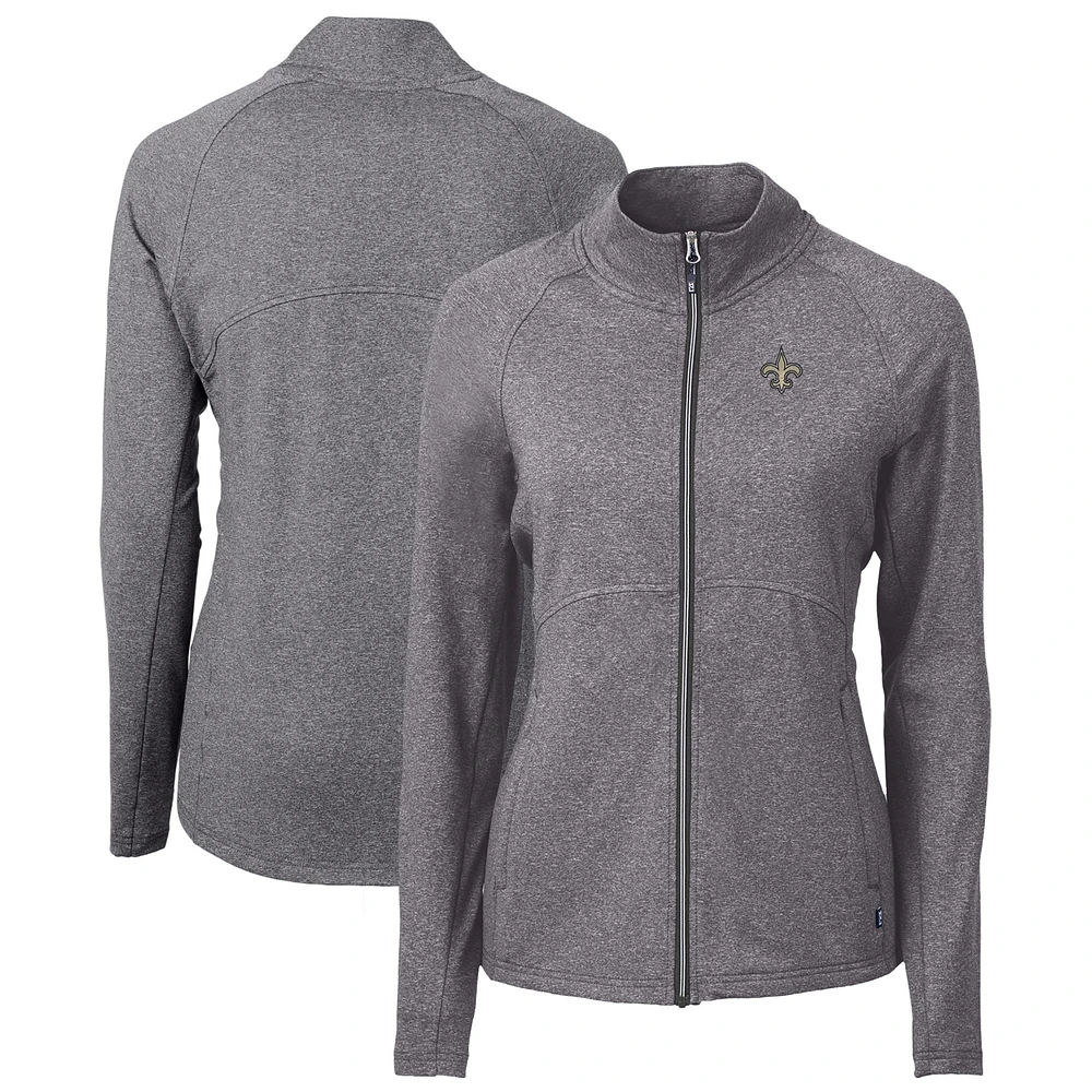 Women's Cutter & Buck Heather Black New Orleans Saints Adapt Eco Knit Recycled Full-Zip Jacket