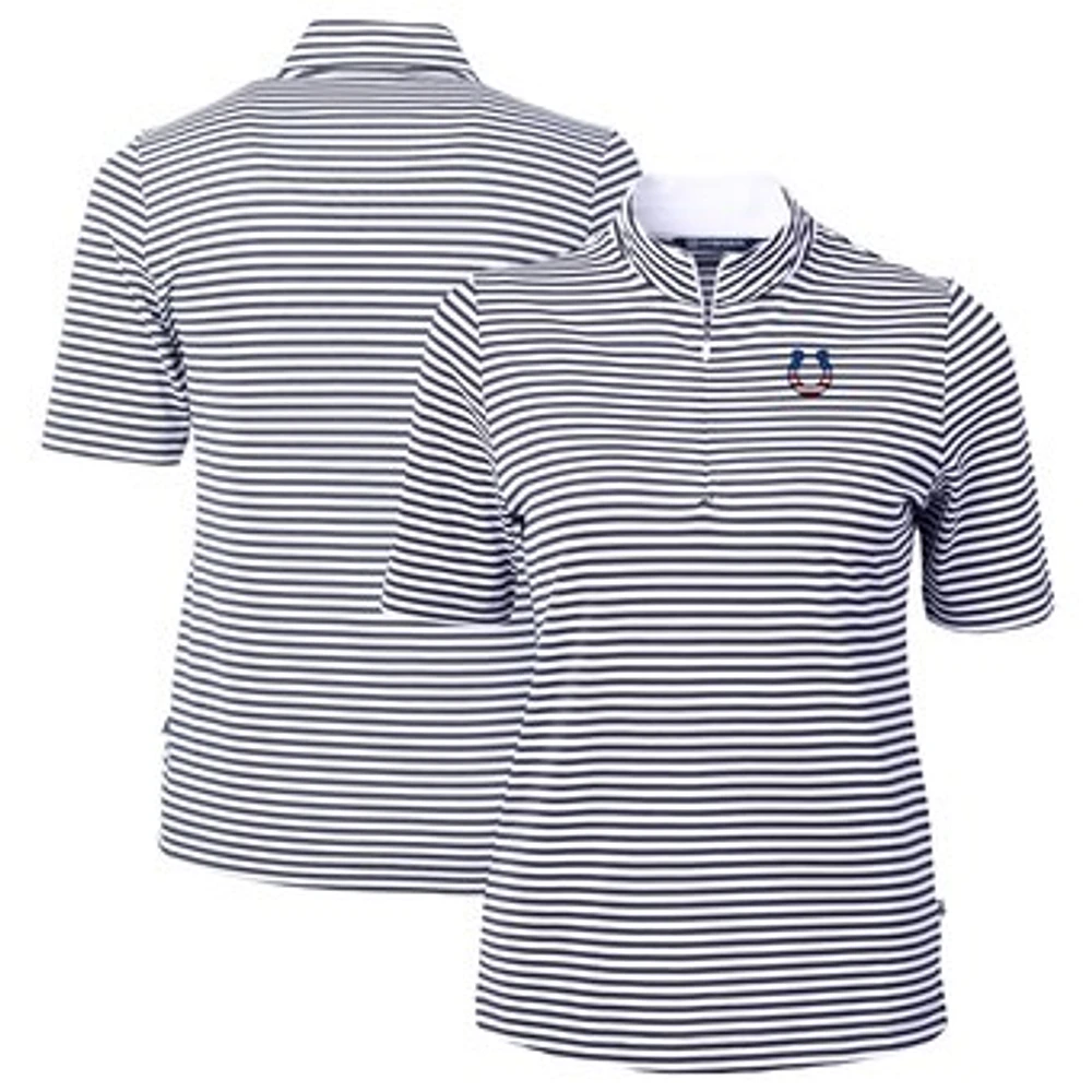 Women's Cutter & Buck Navy Indianapolis Colts DryTec Virtue Eco Pique Stripe Recycled Polo