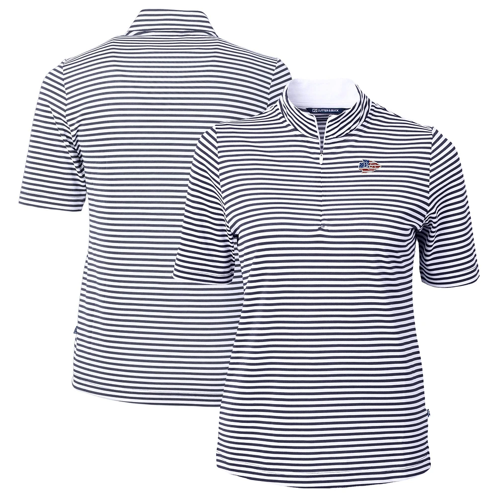 Women's Cutter & Buck Navy Kansas City Chiefs DryTec Virtue Eco Pique Stripe Recycled Polo