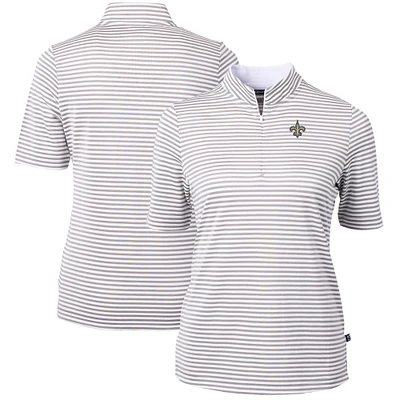 Women's Cutter & Buck Gray New Orleans Saints DryTec Virtue Eco Pique Stripe Recycled Polo
