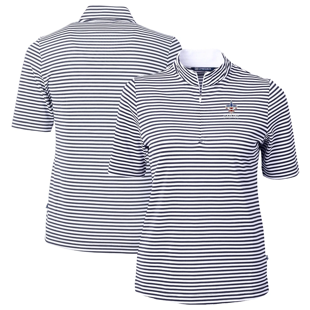 Women's Cutter & Buck Navy New Orleans Saints DryTec Virtue Eco Pique Stripe Recycled Polo