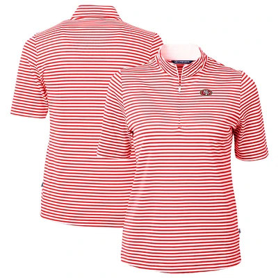 Women's Cutter & Buck  Scarlet San Francisco 49ers DryTec Virtue Eco Pique Stripe Recycled Polo