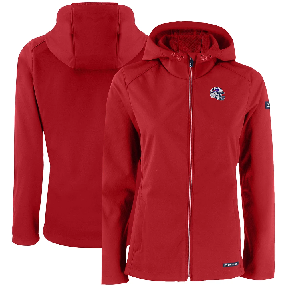 Women's Cutter & Buck Red Buffalo Bills Evoke Eco Softshell Recycled Full-Zip Hooded Jacket