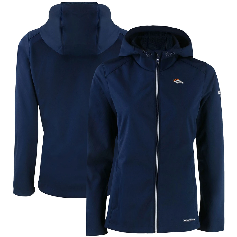 Women's Cutter & Buck Navy Denver Broncos Evoke Eco Softshell Recycled Full-Zip Hooded Jacket