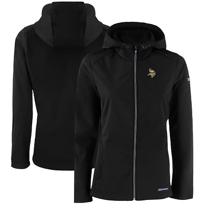 Women's Cutter & Buck Black Minnesota Vikings Evoke Eco Softshell Recycled Full-Zip Hooded Jacket