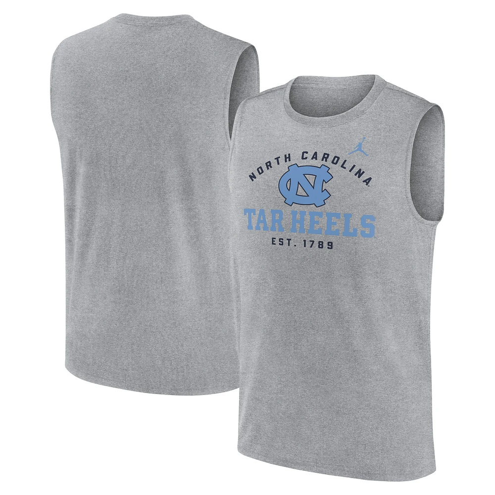 Men's Jordan Brand Heather Gray North Carolina Tar Heels Primetime Legend Dri-FIT Muscle Tank Top