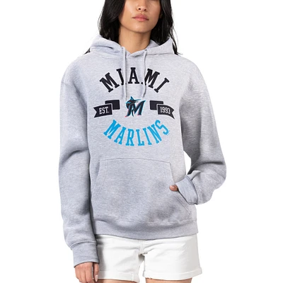 Women's G-III 4Her by Carl Banks Heather Gray Miami Marlins City Graphic Pullover Hoodie