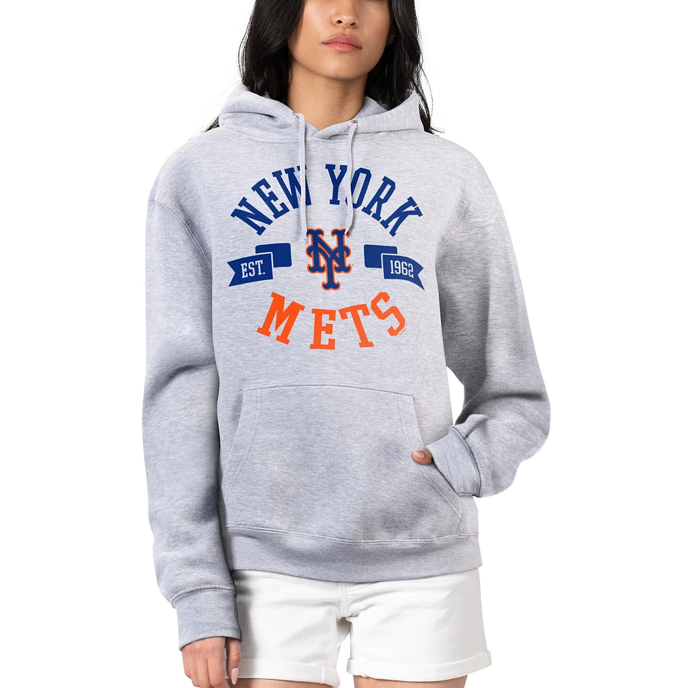 Women's G-III 4Her by Carl Banks Heather Gray New York Mets City Graphic Pullover Hoodie