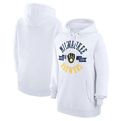Women's G-III 4Her by Carl Banks White Milwaukee Brewers City Graphic Pullover Hoodie