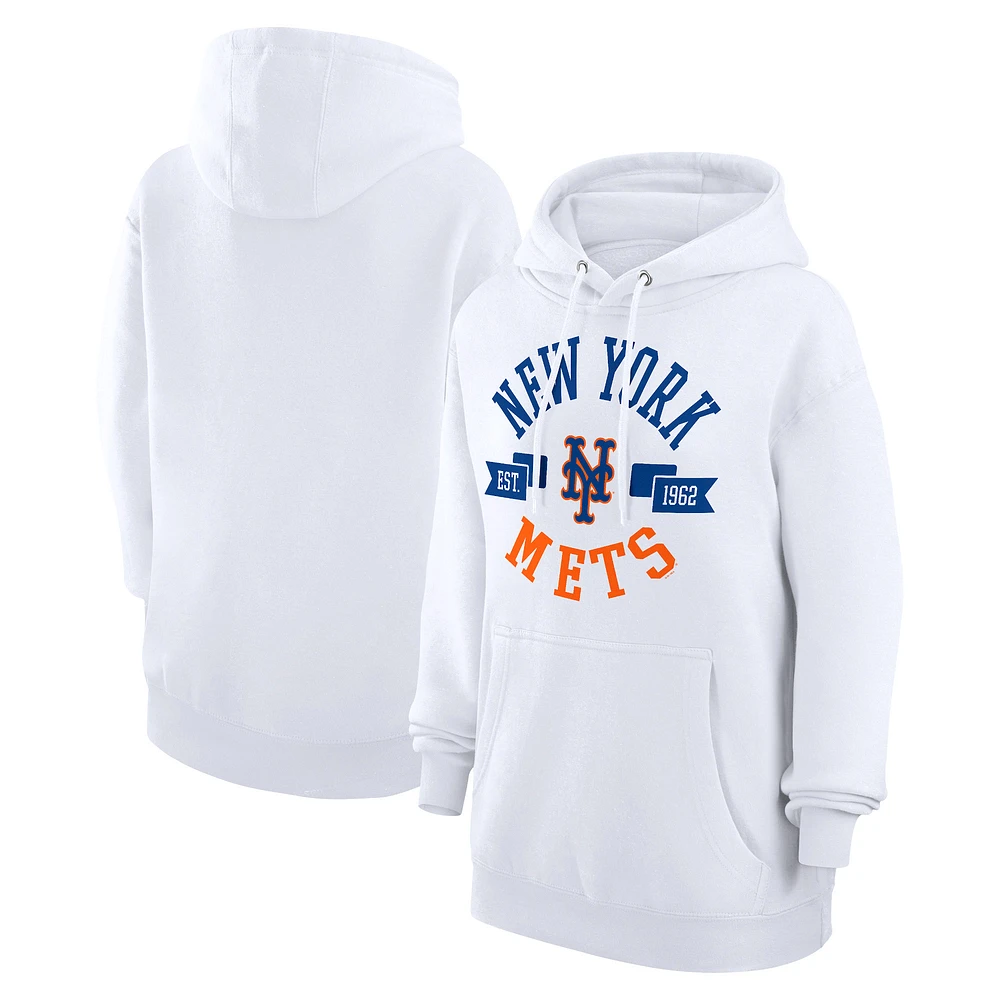 Women's G-III 4Her by Carl Banks White New York Mets City Graphic Pullover Hoodie