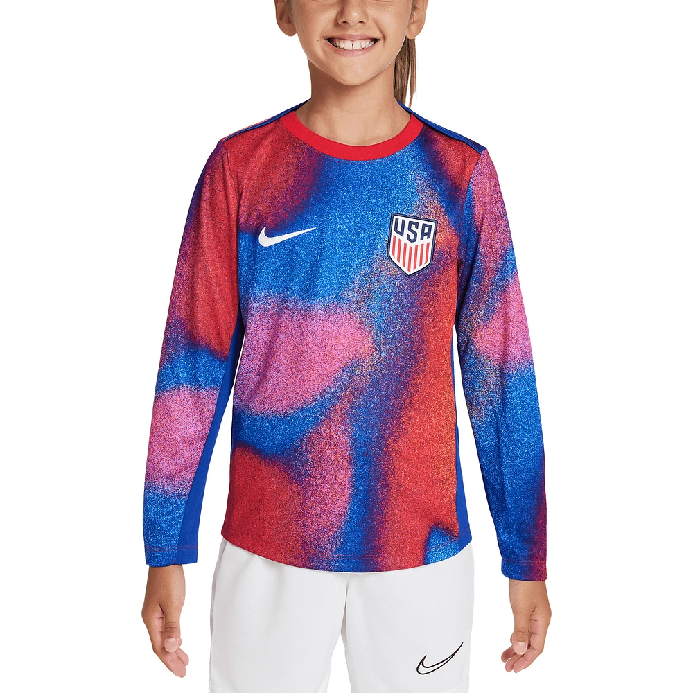 Youth Nike Red/Blue USMNT 2024 Academy Pro Pre-Match Long Sleeve Top