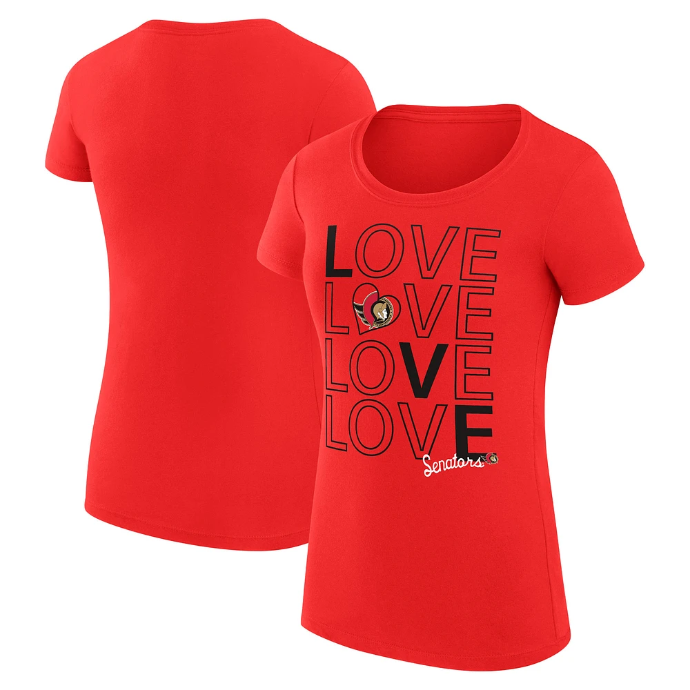 Women's G-III 4Her by Carl Banks Red Ottawa Senators Super-Slim Fit Lightweight Hockey Love T-Shirt