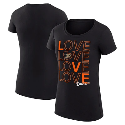Women's G-III 4Her by Carl Banks Black Anaheim Ducks Super-Slim Fit Lightweight Hockey Love T-Shirt