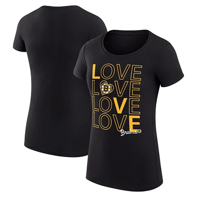 Women's G-III 4Her by Carl Banks Black Boston Bruins Super-Slim Fit Lightweight Hockey Love T-Shirt