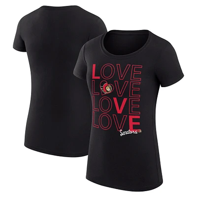 Women's G-III 4Her by Carl Banks Black Ottawa Senators Super-Slim Fit Lightweight Hockey Love T-Shirt