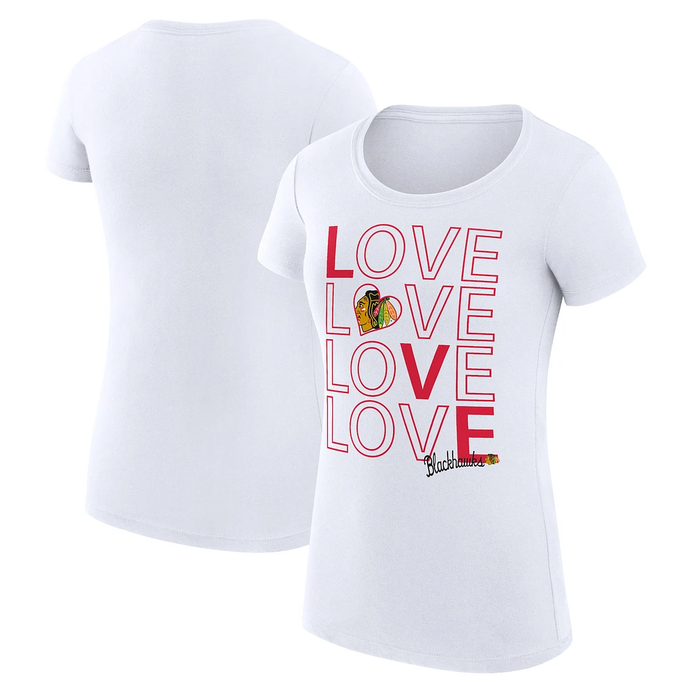 Women's G-III 4Her by Carl Banks White Chicago Blackhawks Super-Slim Fit Lightweight Hockey Love T-Shirt