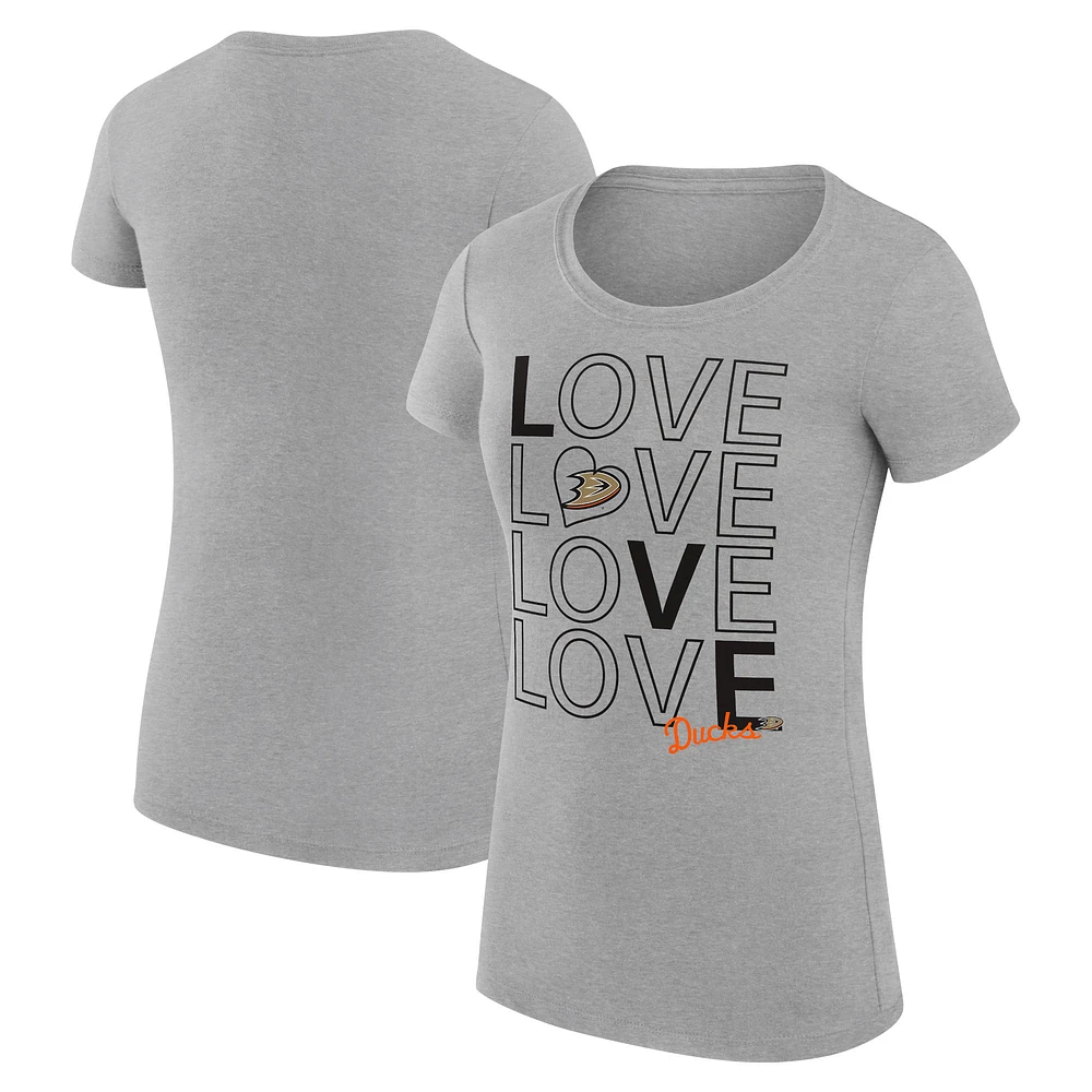 Women's G-III 4Her by Carl Banks Heather Gray Anaheim Ducks Super-Slim Fit Lightweight Hockey Love T-Shirt