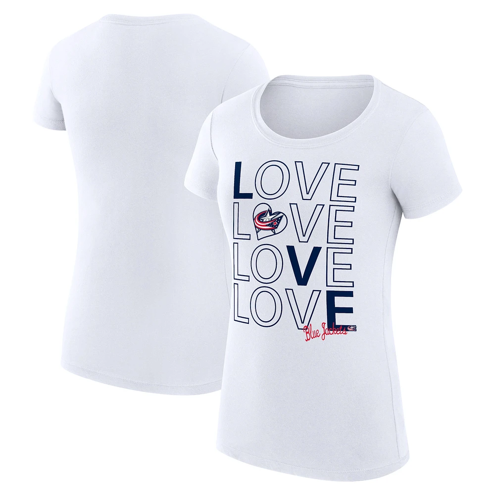 Women's G-III 4Her by Carl Banks White Columbus Blue Jackets Super-Slim Fit Lightweight Hockey Love T-Shirt