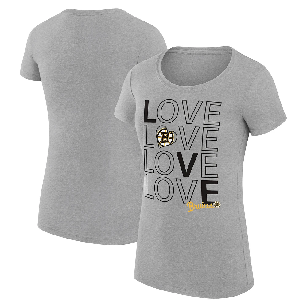 Women's G-III 4Her by Carl Banks Heather Gray Boston Bruins Super-Slim Fit Lightweight Hockey Love T-Shirt
